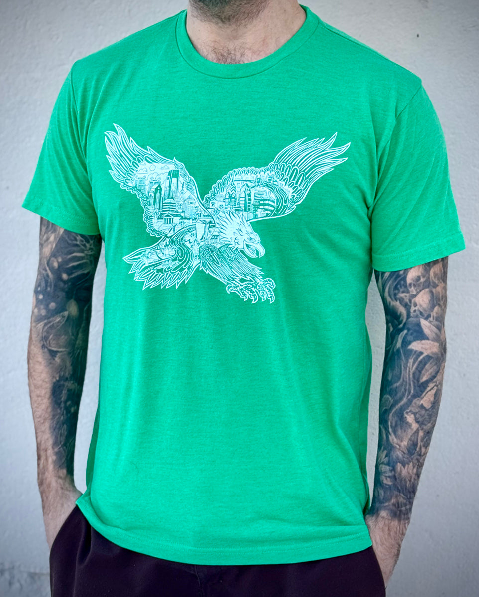 EAGLE SKYLINE KELLY GREEN UNISEX TEE – Shop Paul Carpenter Art